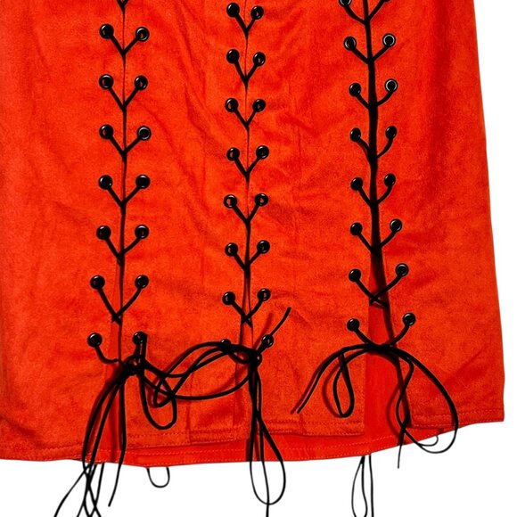 Red Suede Tie Y2K Gorpcore Emo Y2K Indie Grunge Mini Skirt Size XS - Picture 3 of 7